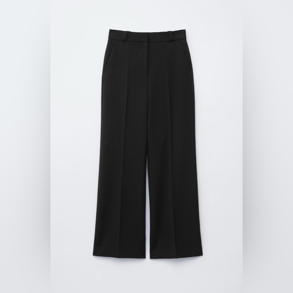 NWT & OTHER STORIES Wide Press-Crease Trousers Poly/Viscose W/ Stretch 14 Black